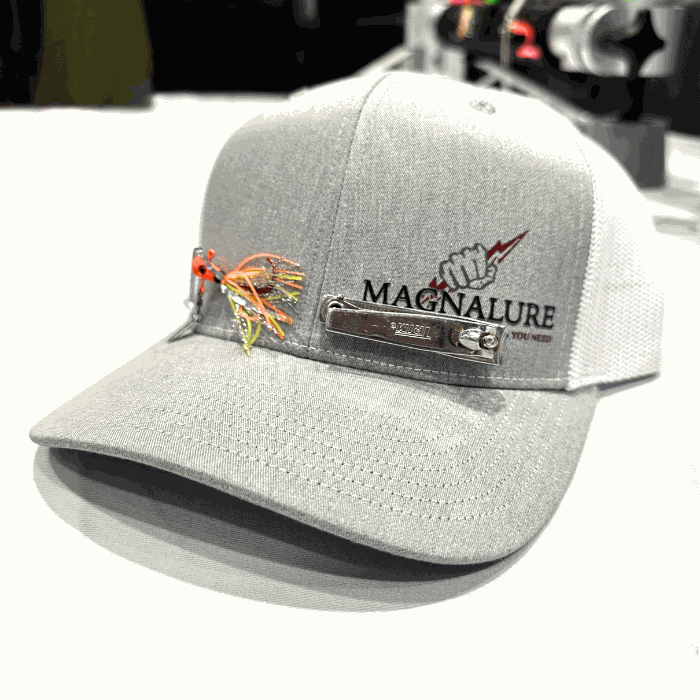 Magnalure Strip on cap holding fishing lure and hook.